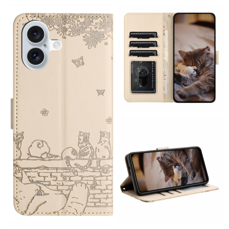 Custodia portafoglio in pelle con motivo gatto per iPhone 15 e 16