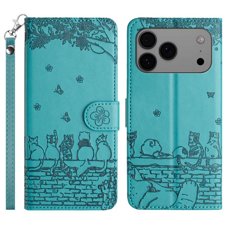 Custodia in pelle con motivo gatto per iPhone 16