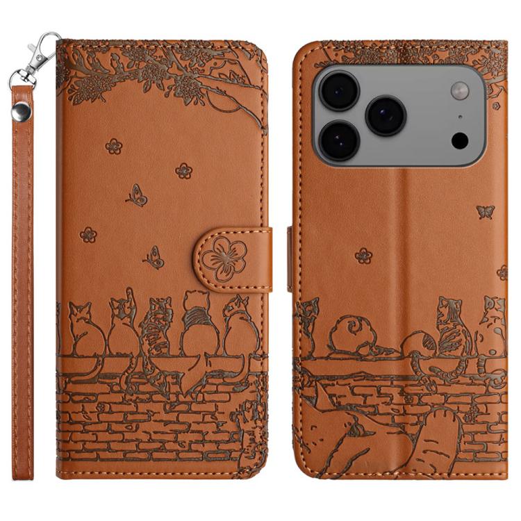 Custodia in pelle con motivo gatto per iPhone 16