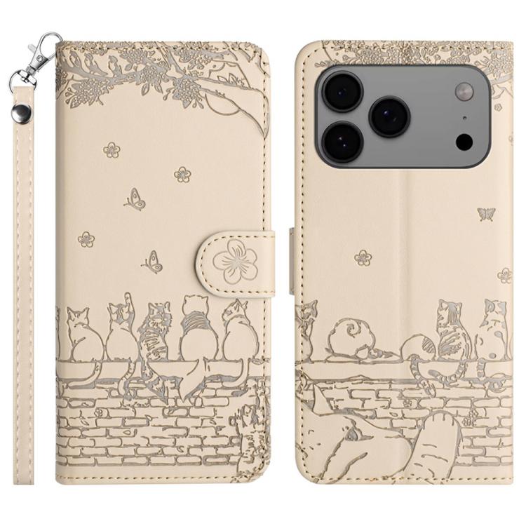 Custodia in pelle con motivo gatto per iPhone 16