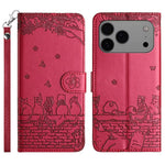 Custodia in pelle con motivo gatto per iPhone 16