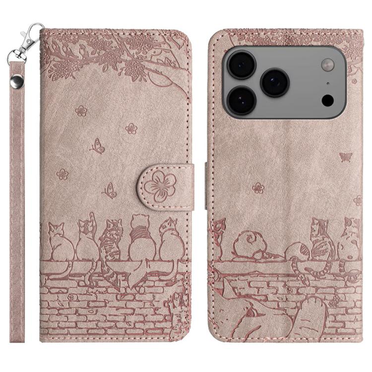 Custodia in pelle con motivo gatto per iPhone 16