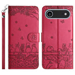 Custodia in pelle con motivo gatto per iPhone 16e e 15 Pro
