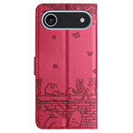 Custodia in pelle con motivo gatto per iPhone 16e e 15 Pro