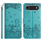 Custodia in pelle con motivo gatto per iPhone 16e e 15 Pro