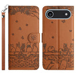 Custodia in pelle con motivo gatto per iPhone 16e e 15 Pro