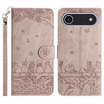 Custodia in pelle con motivo gatto per iPhone 16e e 15 Pro