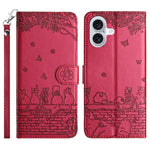 Custodia in pelle con motivo gatto per iPhone 16