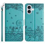 Custodia in pelle con motivo gatto per iPhone 16