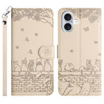Custodia in pelle con motivo gatto per iPhone 16