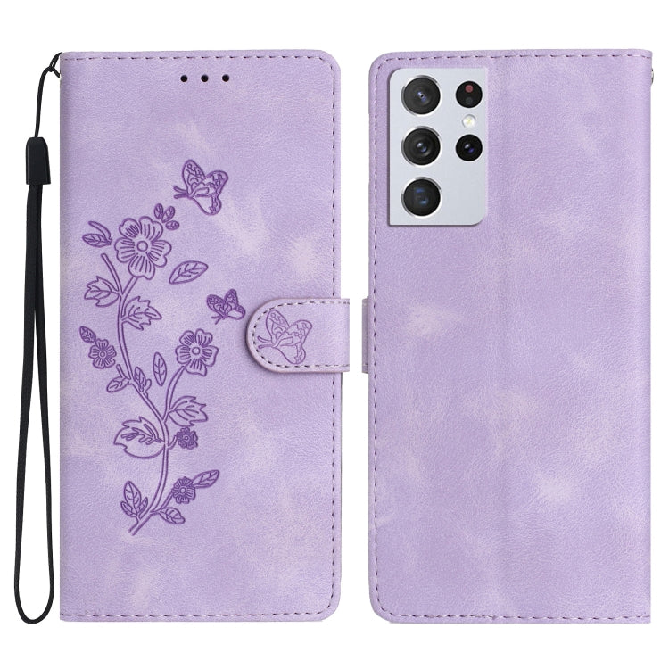 Custodia portafoglio in pelle con motivo farfalla per Galaxy S21