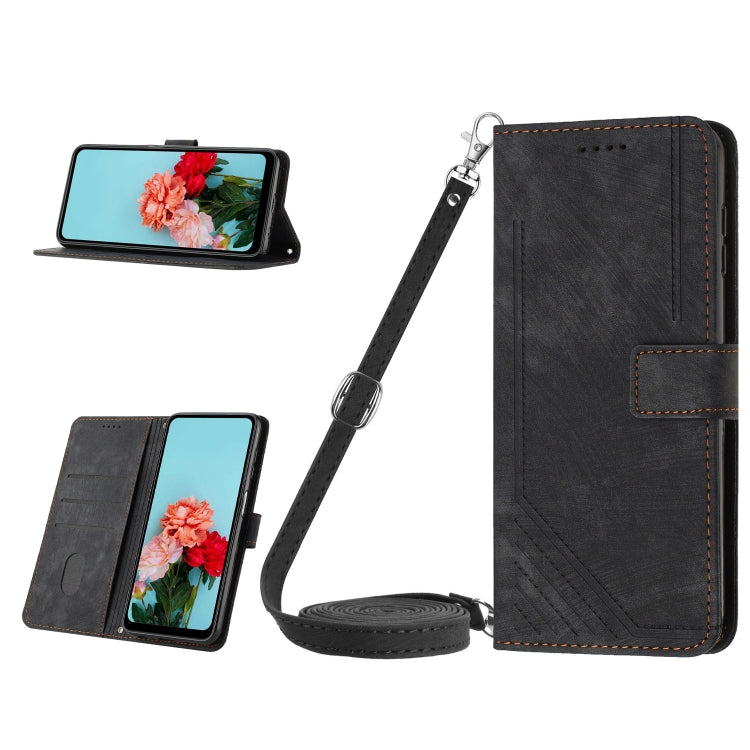 Custodia per telefono in pelle con motivo a righe Skin Feel con cordino, For Realme 12, For Realme 12+, For Realme 12 Pro+, For Realme 11 4G Global