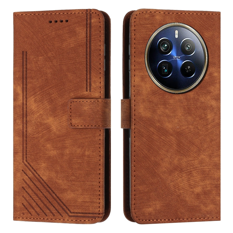 Custodia per telefono in pelle con motivo a righe Skin Feel con cordino, For Realme 12, For Realme 12+, For Realme 12 Pro+, For Realme 11 4G Global