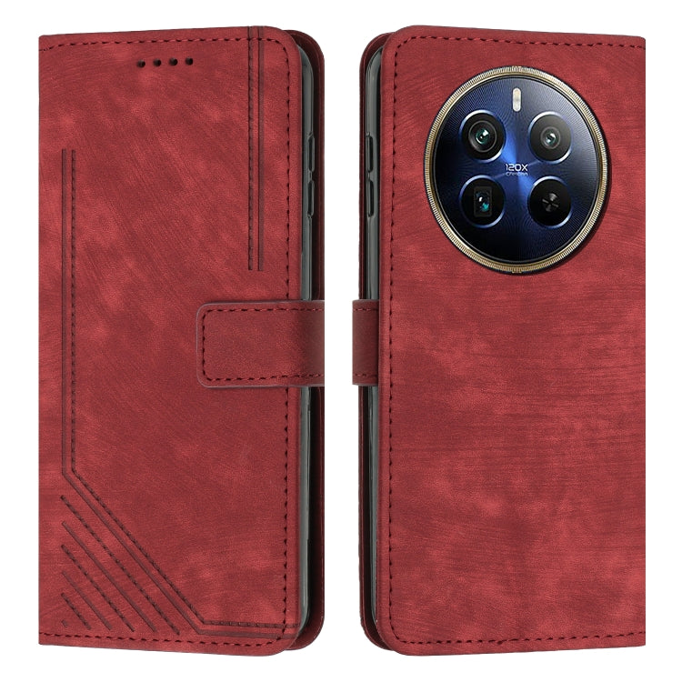 Custodia per telefono in pelle con motivo a righe Skin Feel con cordino, For Realme 12, For Realme 12+, For Realme 12 Pro+, For Realme 11 4G Global