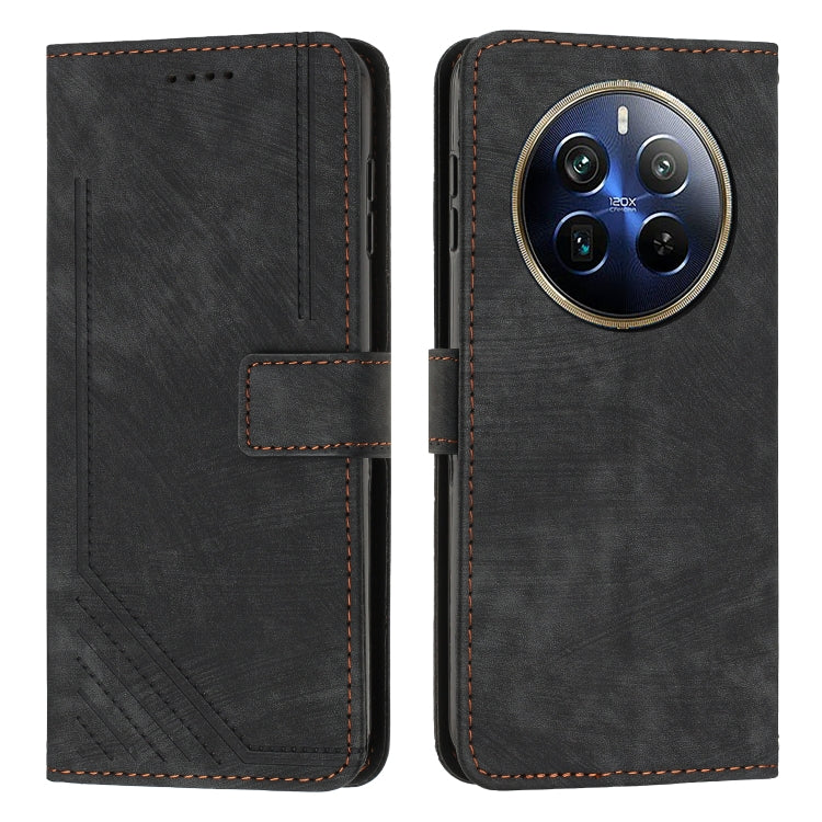 Custodia per telefono in pelle con motivo a righe Skin Feel con cordino, For Realme 12, For Realme 12+, For Realme 12 Pro+, For Realme 11 4G Global
