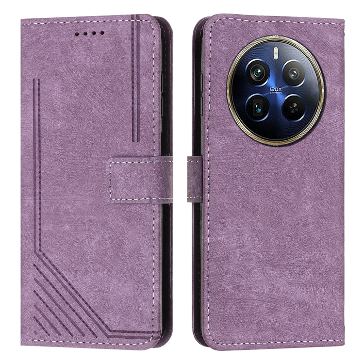 Custodia per telefono in pelle con motivo a righe Skin Feel con cordino, For Realme 12, For Realme 12+, For Realme 12 Pro+, For Realme 11 4G Global