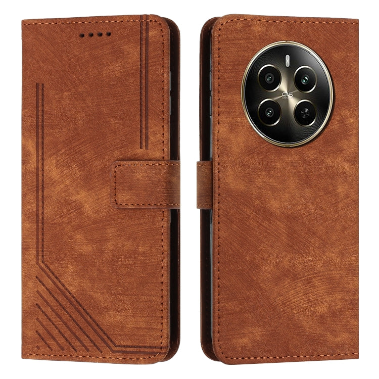 Custodia per telefono in pelle con motivo a righe Skin Feel con cordino, For Realme 12, For Realme 12+, For Realme 12 Pro+, For Realme 11 4G Global