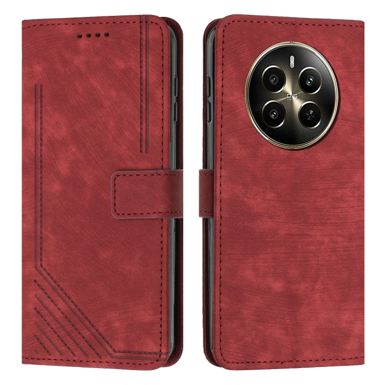Custodia per telefono in pelle con motivo a righe Skin Feel con cordino, For Realme 12, For Realme 12+, For Realme 12 Pro+, For Realme 11 4G Global