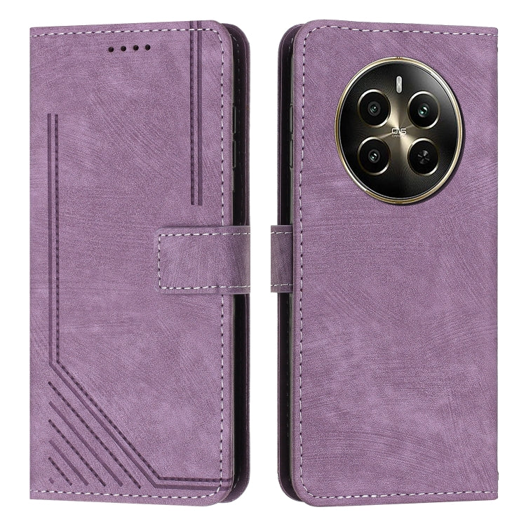 Custodia per telefono in pelle con motivo a righe Skin Feel con cordino, For Realme 12, For Realme 12+, For Realme 12 Pro+, For Realme 11 4G Global