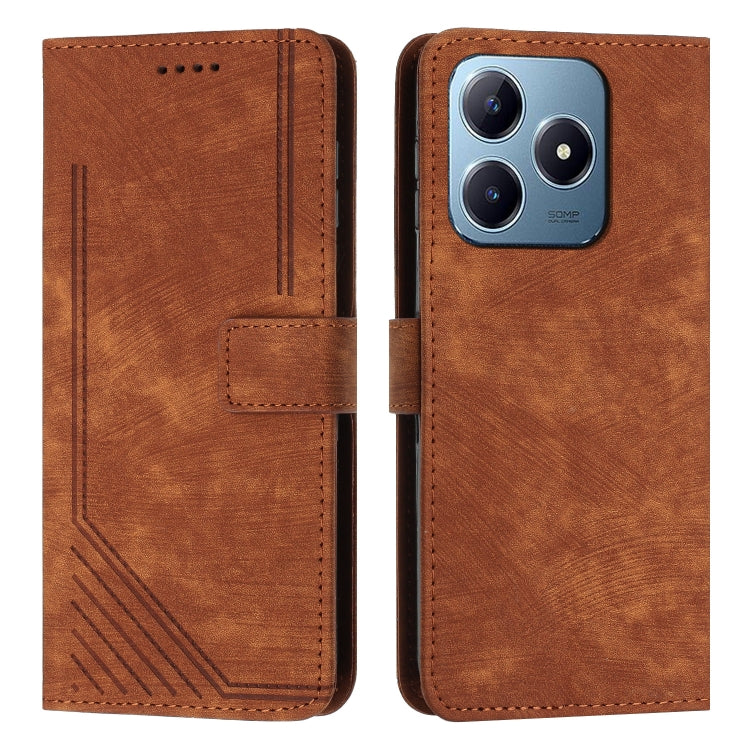 Custodia per telefono in pelle con motivo a righe Skin Feel con cordino, For Realme 14 Pro+, For Realme 14 Pro, For Realme C75 / V60 Pro, For Realme C63