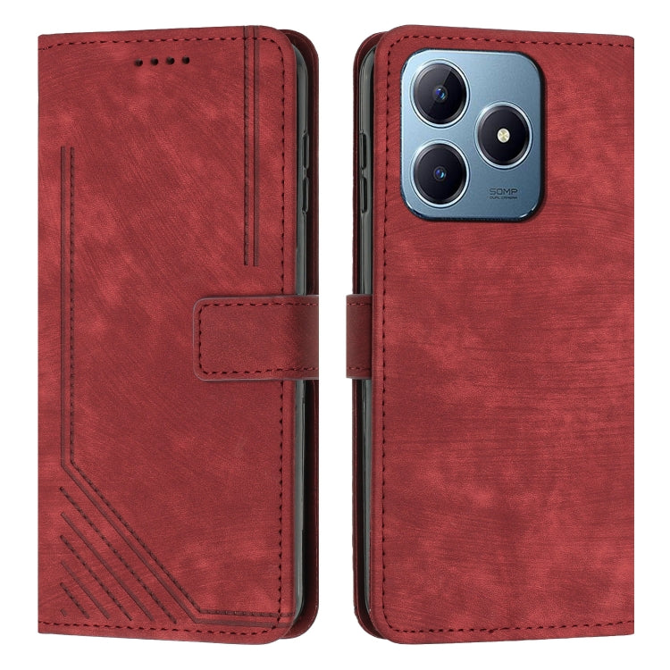 Custodia per telefono in pelle con motivo a righe Skin Feel con cordino, For Realme 14 Pro+, For Realme 14 Pro, For Realme C75 / V60 Pro, For Realme C63