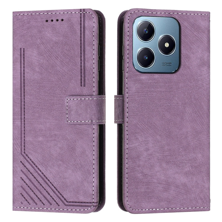 Custodia per telefono in pelle con motivo a righe Skin Feel con cordino, For Realme 14 Pro+, For Realme 14 Pro, For Realme C75 / V60 Pro, For Realme C63