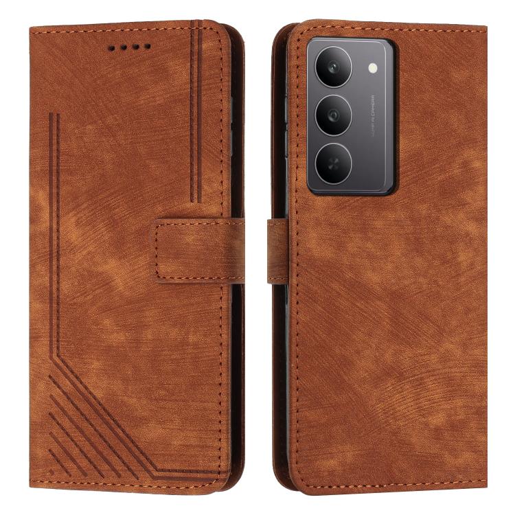 Custodia per telefono in pelle con motivo a righe Skin Feel con cordino, For Realme 14 Pro+, For Realme 14 Pro, For Realme C75 / V60 Pro, For Realme C63