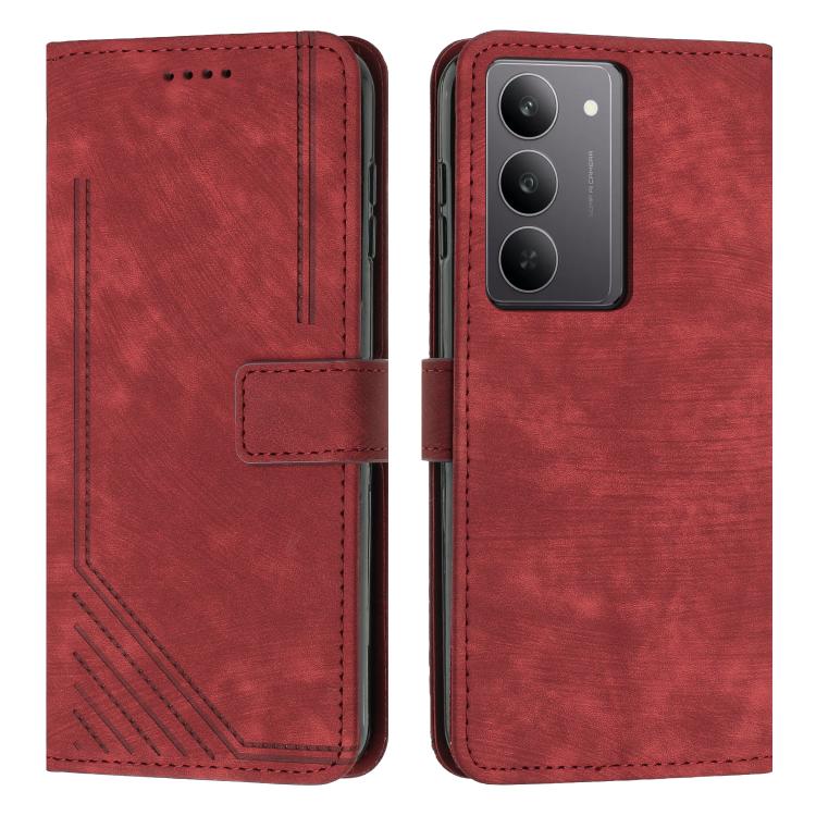 Custodia per telefono in pelle con motivo a righe Skin Feel con cordino, For Realme 14 Pro+, For Realme 14 Pro, For Realme C75 / V60 Pro, For Realme C63
