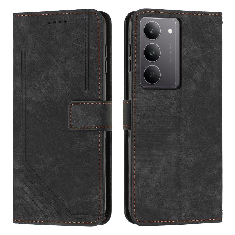 Custodia per telefono in pelle con motivo a righe Skin Feel con cordino, For Realme 14 Pro+, For Realme 14 Pro, For Realme C75 / V60 Pro, For Realme C63