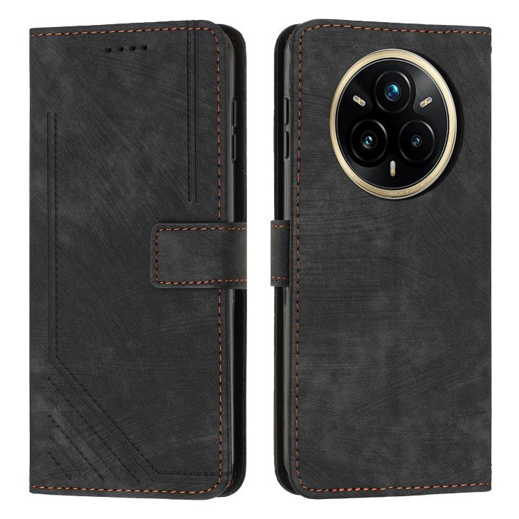 Custodia per telefono in pelle con motivo a righe Skin Feel con cordino, For Realme 14 Pro+, For Realme 14 Pro, For Realme C75 / V60 Pro, For Realme C63