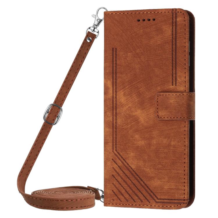 Custodia per telefono in pelle con motivo a righe Skin Feel con cordino, For Realme 14 Pro+, For Realme 14 Pro, For Realme C75 / V60 Pro, For Realme C63