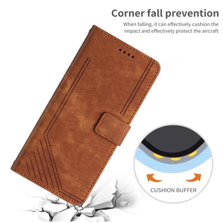 Custodia per telefono in pelle con motivo a righe Skin Feel con cordino, For Realme 14 Pro+, For Realme 14 Pro, For Realme C75 / V60 Pro, For Realme C63