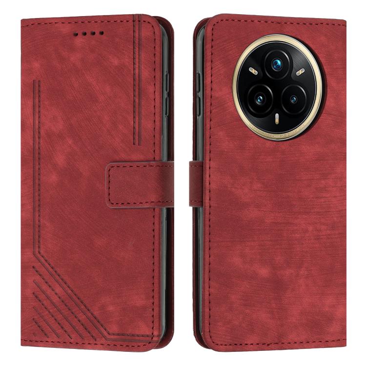 Custodia per telefono in pelle con motivo a righe Skin Feel con cordino, For Realme 14 Pro+, For Realme 14 Pro, For Realme C75 / V60 Pro, For Realme C63