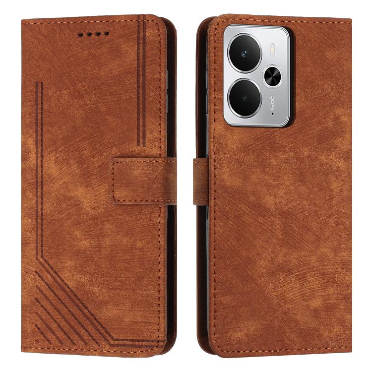 Custodia per telefono in pelle con motivo a righe Skin Feel con cordino, For Realme Narzo 80 Lite 4G, For Realme 15 / 15 Pro, For Realme C71 4G, For Realme 14 / P3 5G / 14T 5G