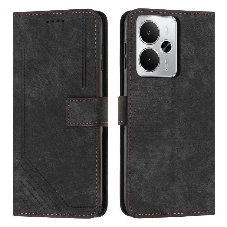 Custodia per telefono in pelle con motivo a righe Skin Feel con cordino, For Realme Narzo 80 Lite 4G, For Realme 15 / 15 Pro, For Realme C71 4G, For Realme 14 / P3 5G / 14T 5G