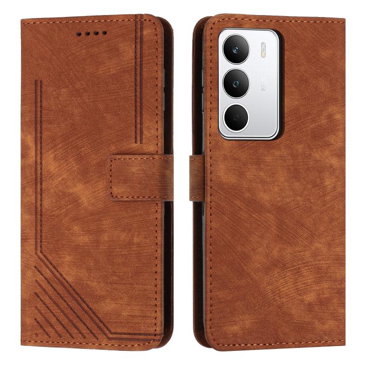 Custodia per telefono in pelle con motivo a righe Skin Feel con cordino, For Realme Narzo 80 Lite 4G, For Realme 15 / 15 Pro, For Realme C71 4G, For Realme 14 / P3 5G / 14T 5G
