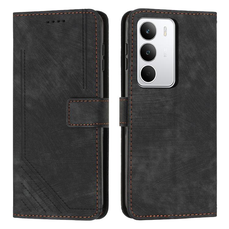Custodia per telefono in pelle con motivo a righe Skin Feel con cordino, For Realme Narzo 80 Lite 4G, For Realme 15 / 15 Pro, For Realme C71 4G, For Realme 14 / P3 5G / 14T 5G
