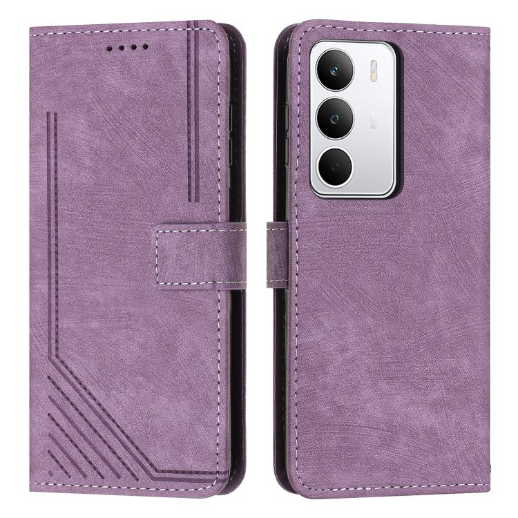 Custodia per telefono in pelle con motivo a righe Skin Feel con cordino, For Realme Narzo 80 Lite 4G, For Realme 15 / 15 Pro, For Realme C71 4G, For Realme 14 / P3 5G / 14T 5G