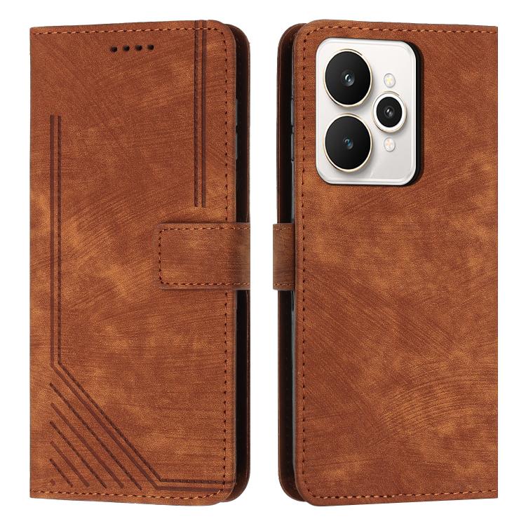 Custodia per telefono in pelle con motivo a righe Skin Feel con cordino, For Realme Narzo 80 Lite 4G, For Realme 15 / 15 Pro, For Realme C71 4G, For Realme 14 / P3 5G / 14T 5G