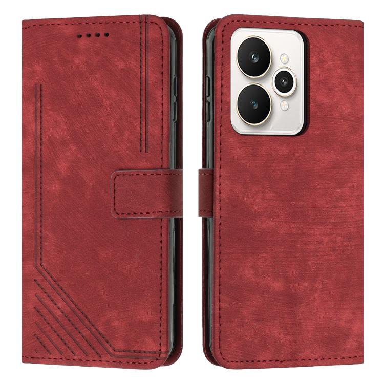 Custodia per telefono in pelle con motivo a righe Skin Feel con cordino, For Realme Narzo 80 Lite 4G, For Realme 15 / 15 Pro, For Realme C71 4G, For Realme 14 / P3 5G / 14T 5G