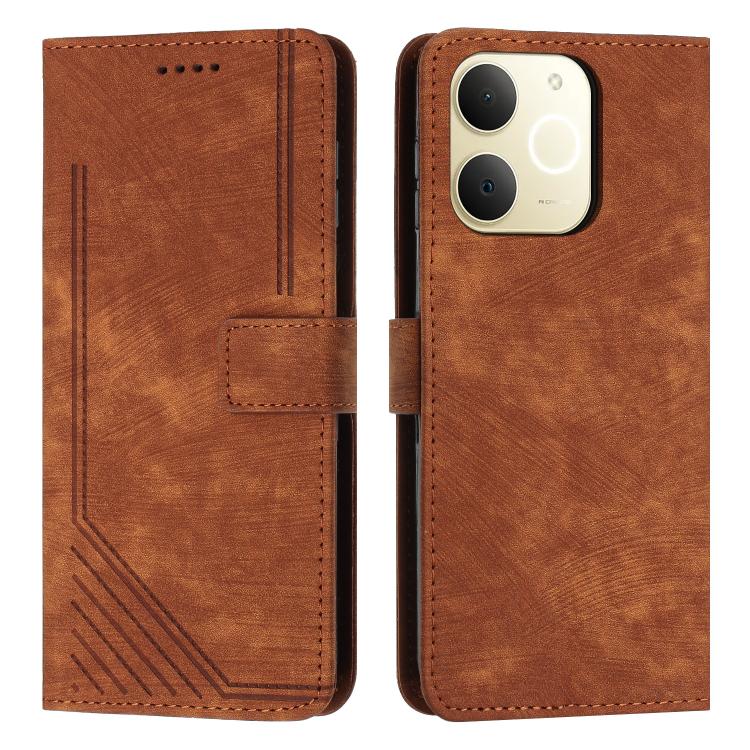 Custodia per telefono in pelle con motivo a righe Skin Feel con cordino, For Realme Narzo 80 Lite 4G, For Realme 15 / 15 Pro, For Realme C71 4G, For Realme 14 / P3 5G / 14T 5G