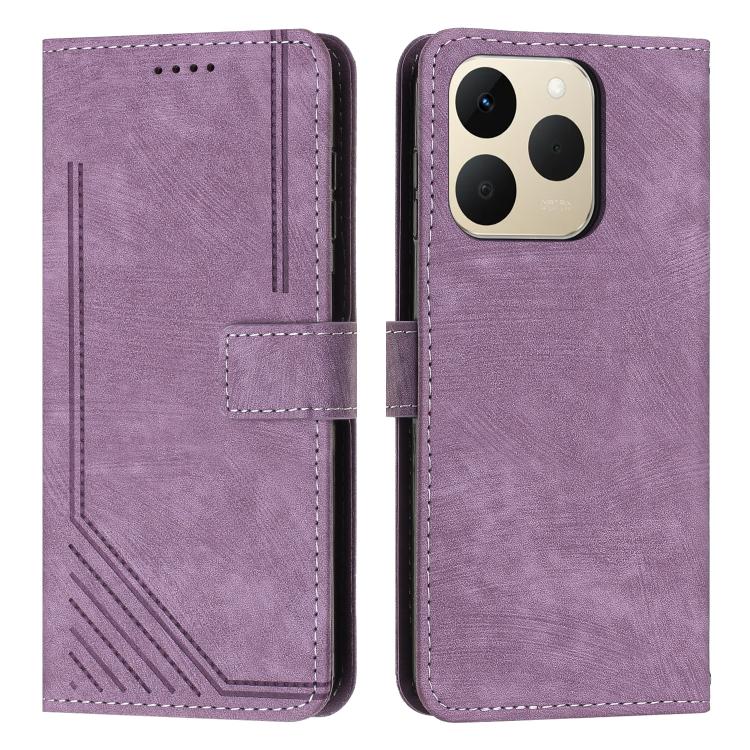 Custodia per telefono in pelle con motivo a righe Skin Feel con cordino, For Realme 16 Pro 5G, For Realme C85 5G / 15x 5G India, For Realme C85 Pro 4G, For Realme 15T 5G