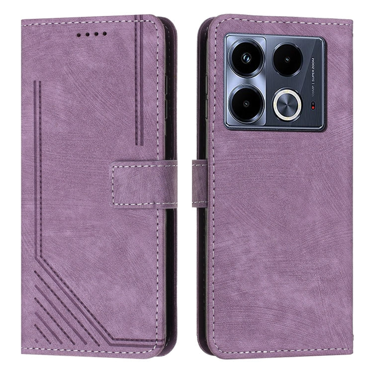 Custodia per telefono in pelle con motivo a righe Skin Feel con cordino, For Infinix Note 40 4G, For Infinix Hot 40 / 40 Pro, For Infinix Hot 40i, For Infinix Smart 8