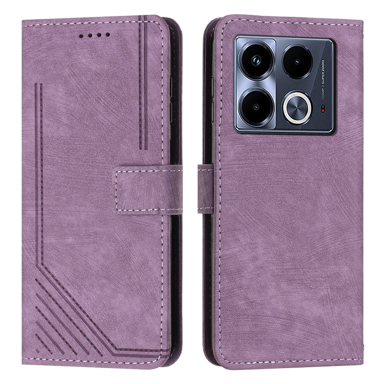 Custodia per telefono in pelle con motivo a righe Skin Feel con cordino, For Infinix Hot 50 Pro+ 4G, For Infinix Note 40 5G, For Infinix GT 20 Pro, For Infinix Note 40 Pro 4G / 5G