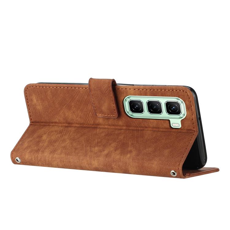 Custodia per telefono in pelle con motivo a righe Skin Feel con cordino, For Infinix Hot 60 4G / Hot 60i 4G, For Infinix Hot 60 Pro+ 4G, For Infinix Hot 60 Pro 4G, For Infinix Smart 10 Plus 4G