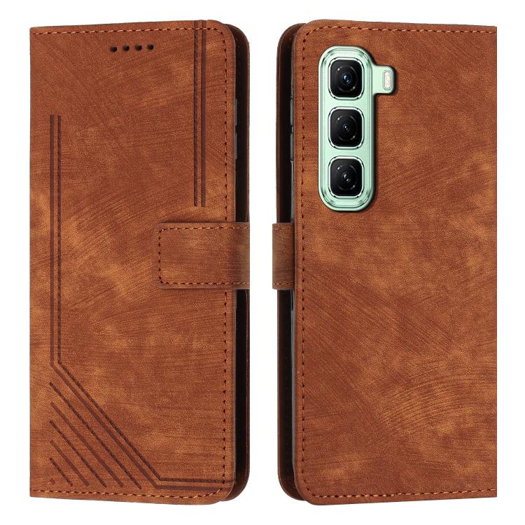 Custodia per telefono in pelle con motivo a righe Skin Feel con cordino, For Infinix Hot 60 4G / Hot 60i 4G, For Infinix Hot 60 Pro+ 4G, For Infinix Hot 60 Pro 4G, For Infinix Smart 10 Plus 4G