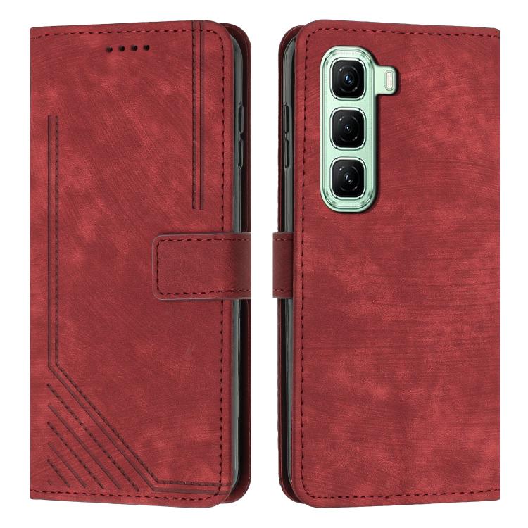 Custodia per telefono in pelle con motivo a righe Skin Feel con cordino, For Infinix Hot 60 4G / Hot 60i 4G, For Infinix Hot 60 Pro+ 4G, For Infinix Hot 60 Pro 4G, For Infinix Smart 10 Plus 4G