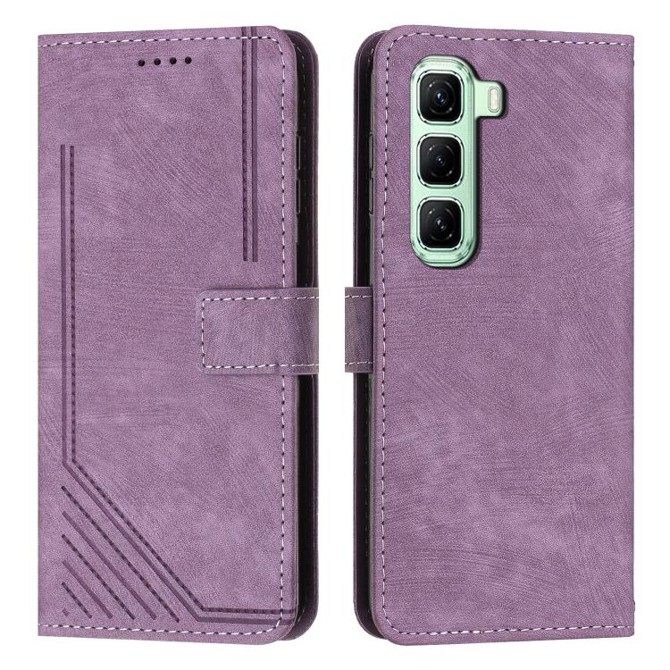 Custodia per telefono in pelle con motivo a righe Skin Feel con cordino, For Infinix Hot 70 5G, For Infinix Note Edge 5G, For Infinix Smart 20 4G, For Infinix Note 60 / 60 Pro 5G