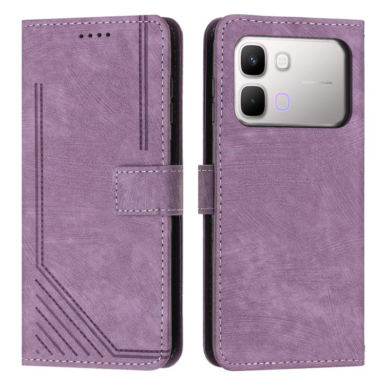 Custodia per telefono in pelle con motivo a righe Skin Feel con cordino, For Infinix Hot 70 5G, For Infinix Note Edge 5G, For Infinix Smart 20 4G, For Infinix Note 60 / 60 Pro 5G