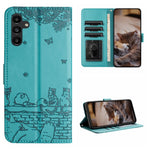 Custodia portafoglio in pelle con motivo gatto per Samsung Galaxy